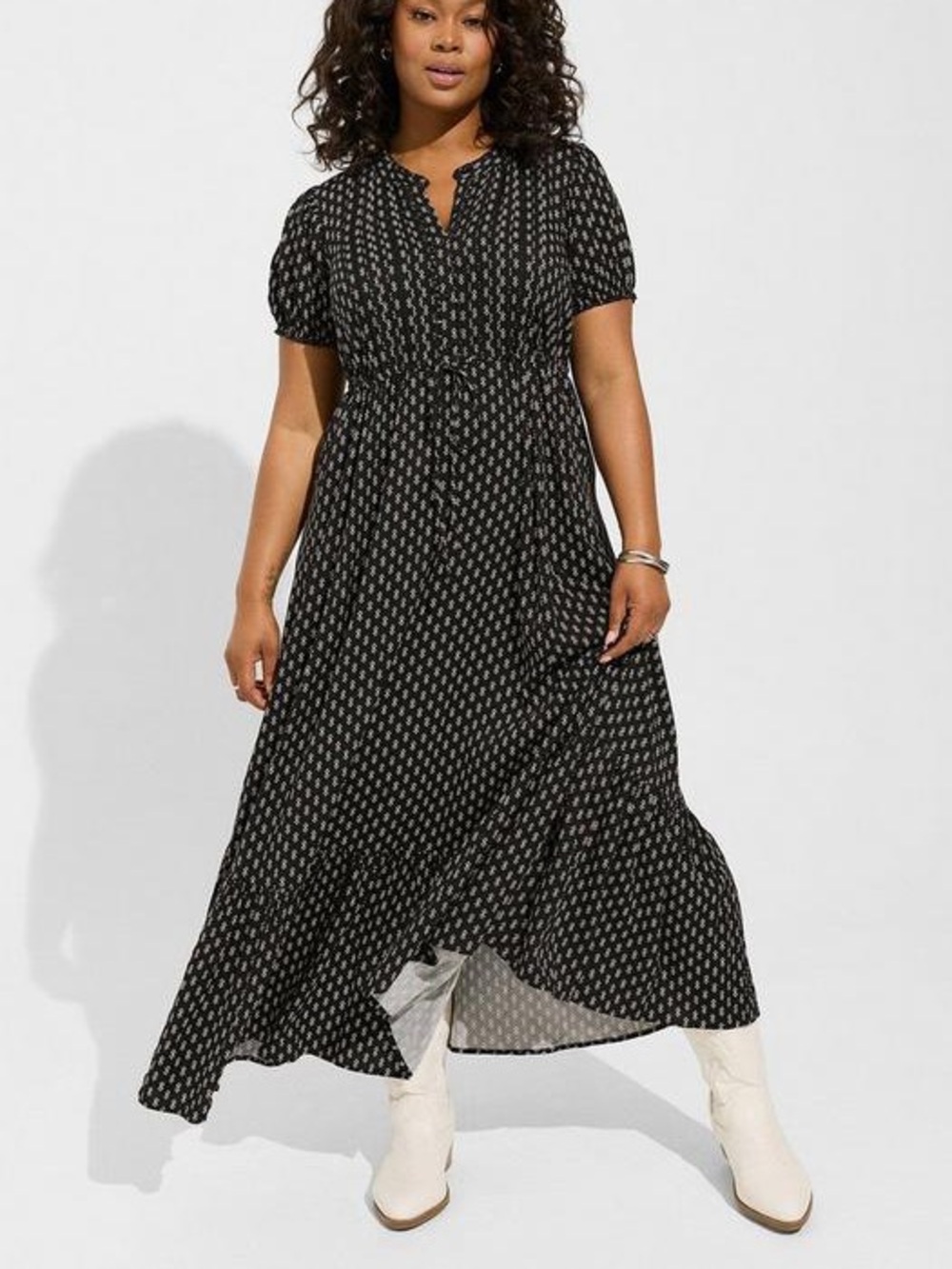 Torrid Black Maxi Stretch Challis Pintuck Tiered Dress 2X 40740700